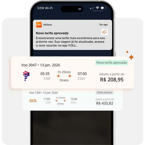 VOLL Airsave-Agente de IA que retarifa as reservas de voos por opções mais econômicas, antes de enviá-las para aprovação.