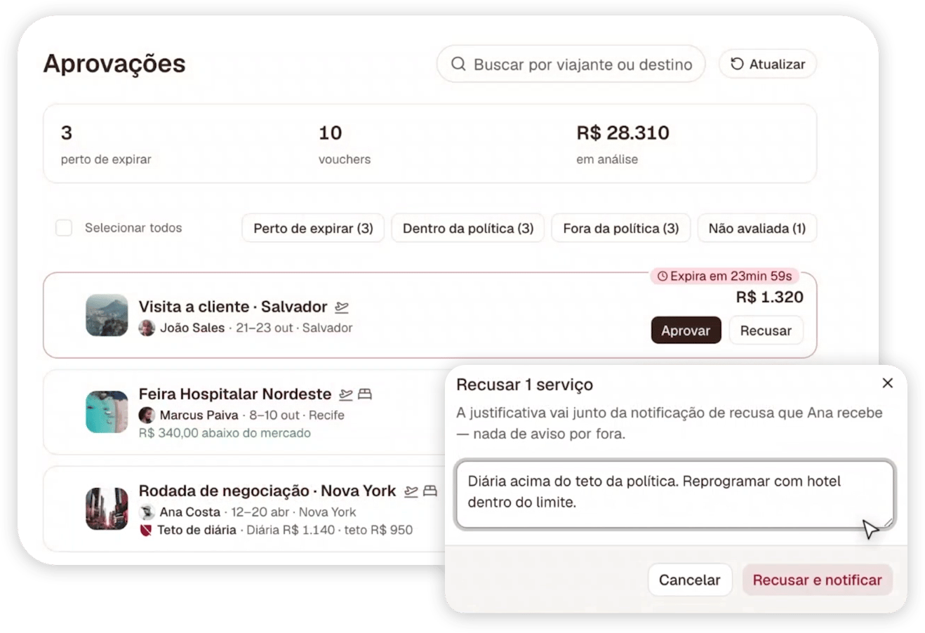 Aprovações automatizadas com IA para gestão de viagens
