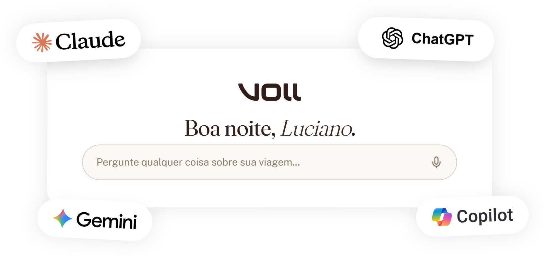 Ferramenta de IA da VOLL que se conecta com chats de IA para gestão de viagens corporativas